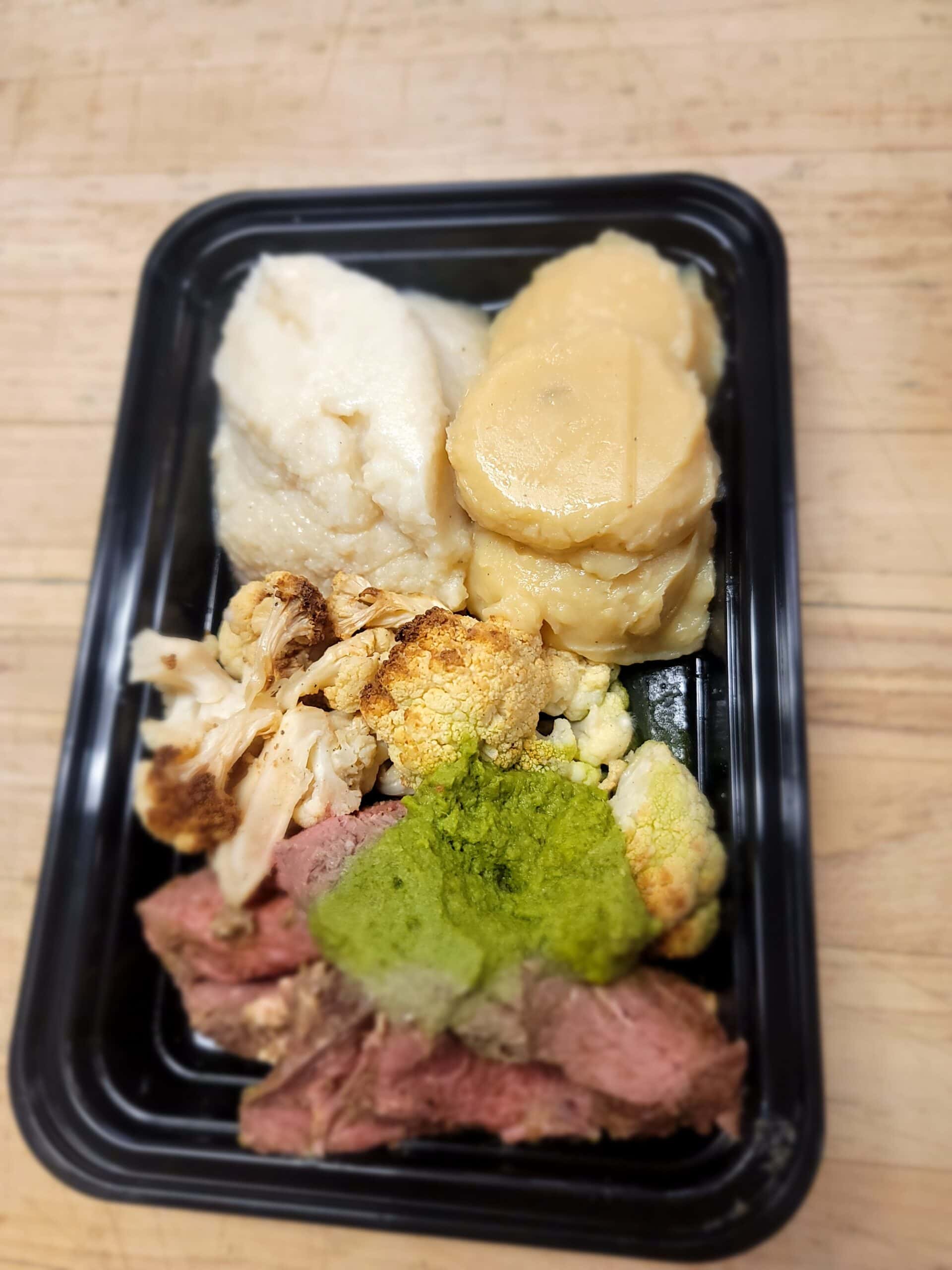 Steak w/ Chimichurri, Broccoli Mash and Roast Cauliflower Yam Puree ...